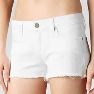 PAIGE 29 White Daisy Dukes Destructed Raw Hem Stretchy Shortie Shorts